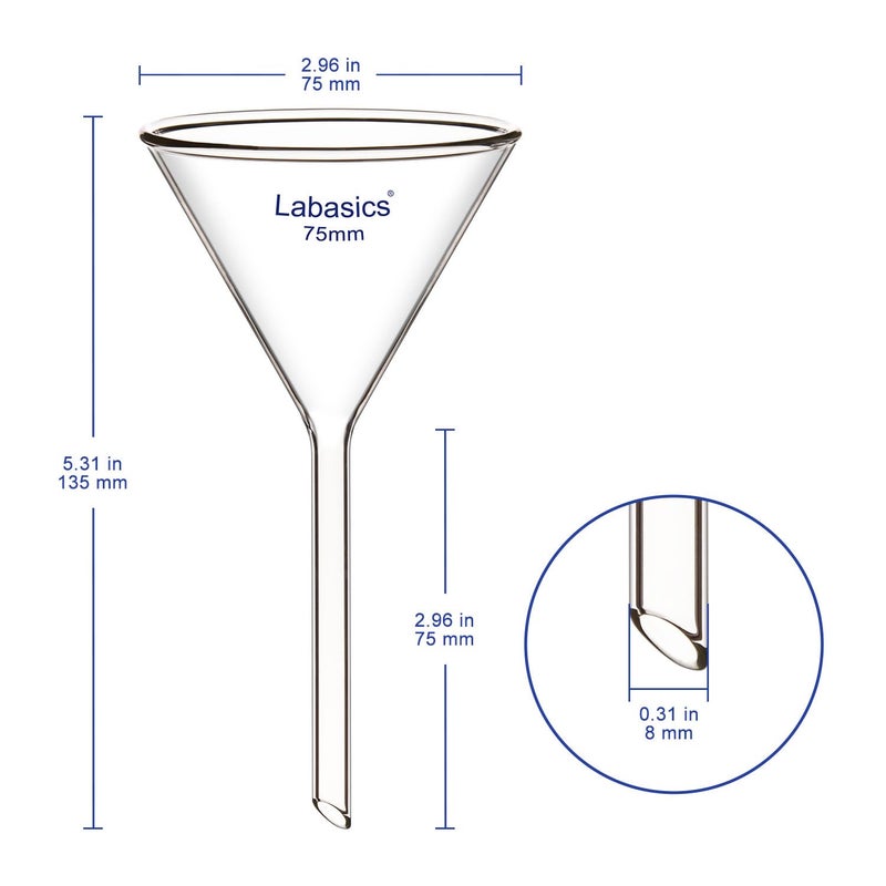 Labasics 2-Pack Glass Heavy Wall Funnel Borosilicate Glass Funnel, Short Stem 75 mm Diameter, 75 mm Stem Length - Image 2